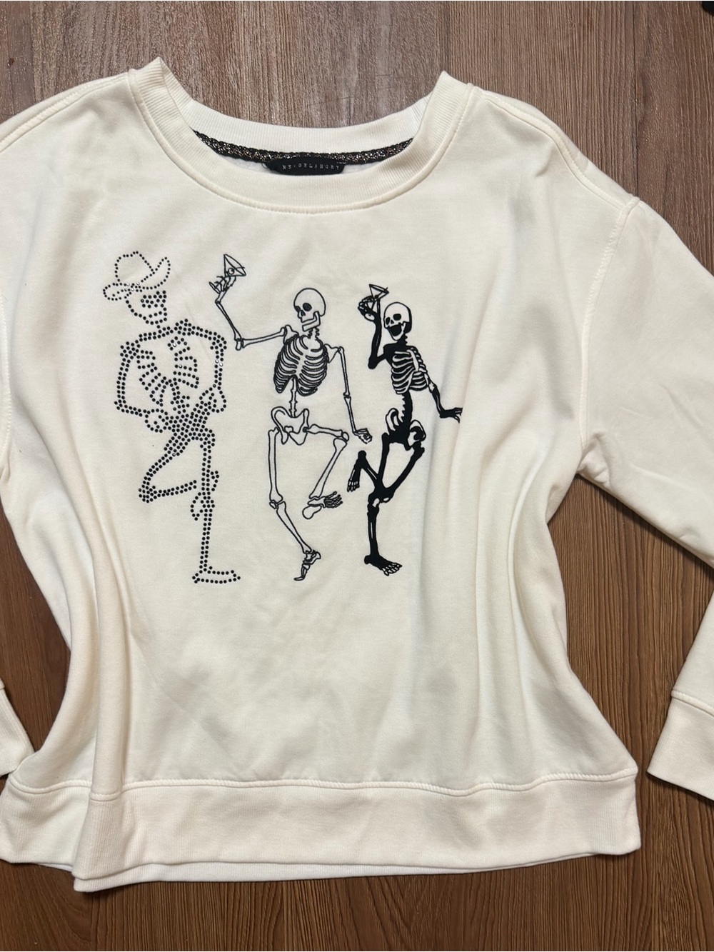 Women's Cream Crewneck Sweater with Dancing Skeleton Graphic
